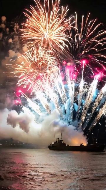 Ночной фейерверк над водой #фейерверк #ночь #праздник