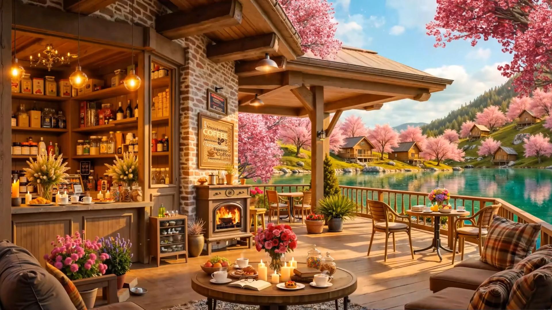 Весенний Уют у Озера | Камин, Кофе и Спокойная Атмосфера для Отдыха