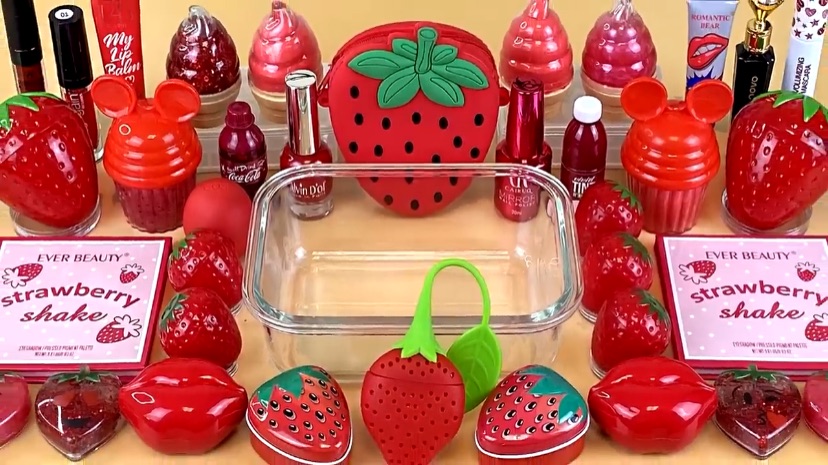 STRAWBERRY SLIME | Mixing Makeup And Glitter Into Clear Slime | Satisfying Slime Videos 1080p