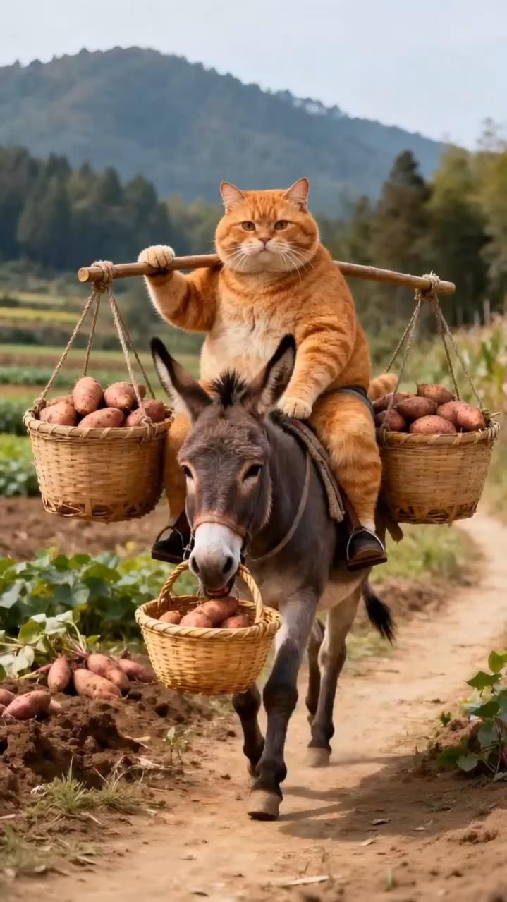  Нейровидео: рыжая киса покоряет вершины... на ослике! 