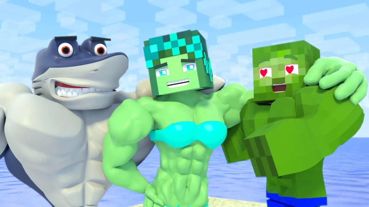 жизнь мускулистого Зомбо и Зоммы ｜ Акула против Зоммы. Майнкрафт Мультик