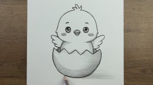 Как нарисовать милого цыплёнка шаг за шагом карандашом, очень легко