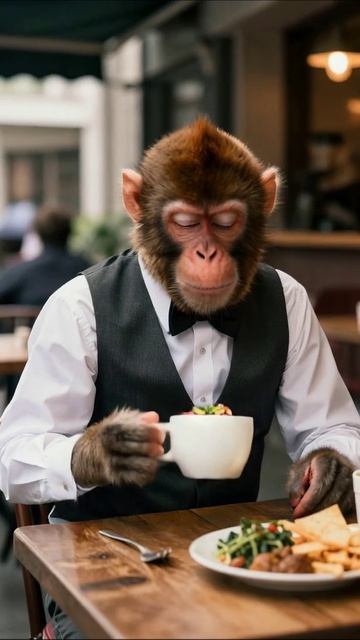 Обед с шимпанзе в ресторане #юмор #животные #поедание