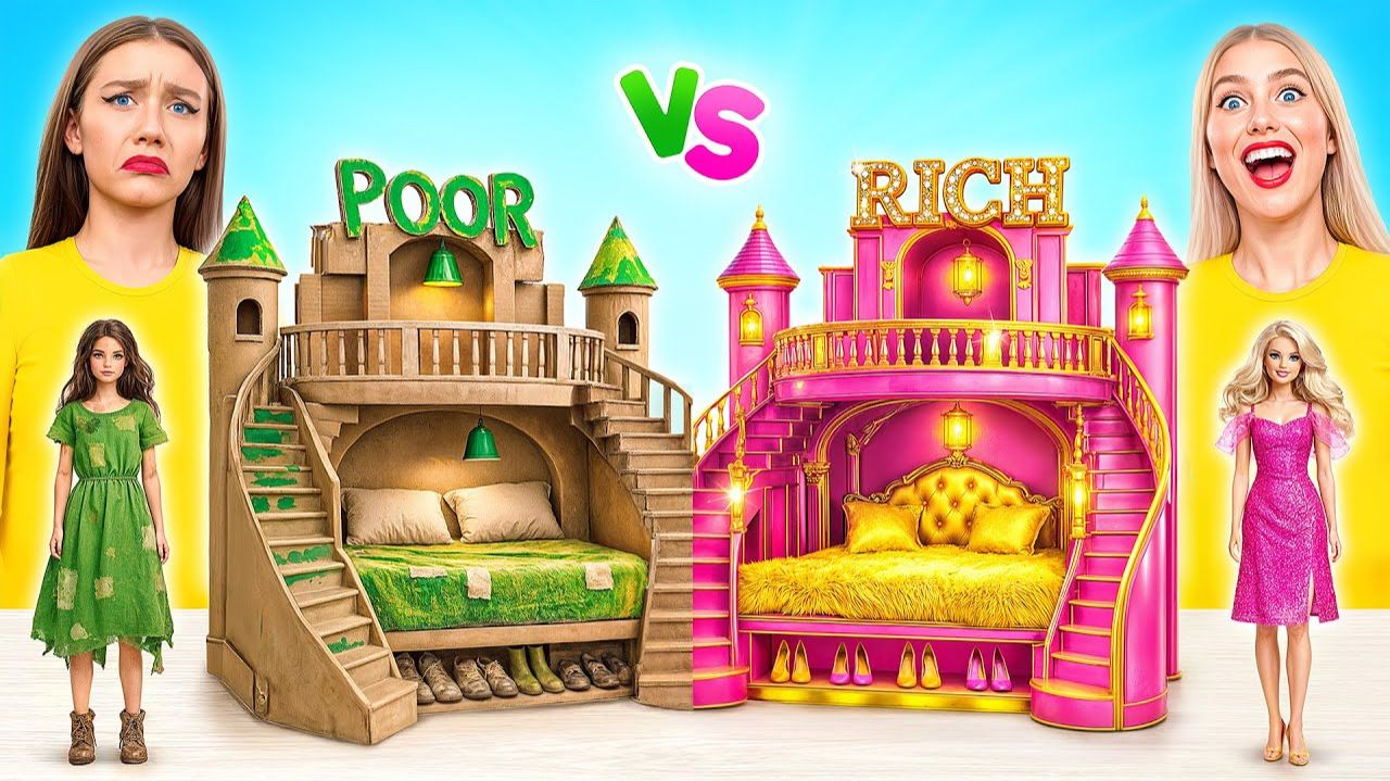 Строим Удивительный Кукольный Домик  Золотой vs Картонный Челлендж