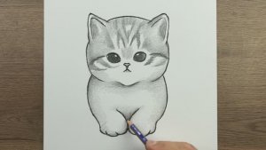Как нарисовать простую и милую кошку карандашом шаг за шагом