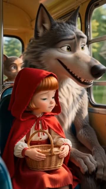 Красная шапочка и Серый волк едут на автобусе