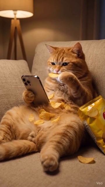 Котик лопает чипсы