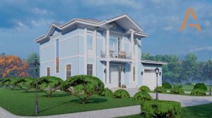 Прекрасный дом в классическом стиле. Проект двухэтажного дома с гаражом, кабинетом и двумя балконами