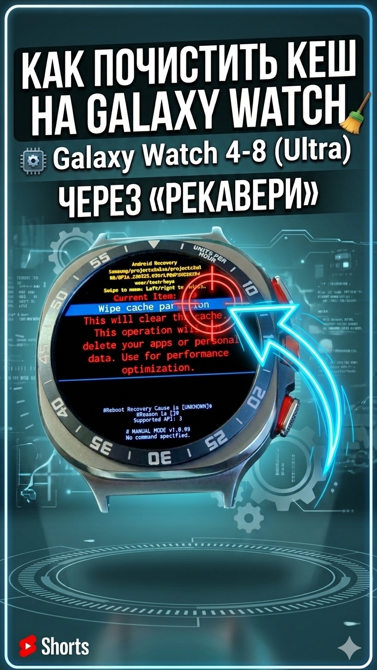 Инструкция, как почистить кеш на часах Galaxy Watch 4-8 (ultra) на Wear OS через «Рекавери»?