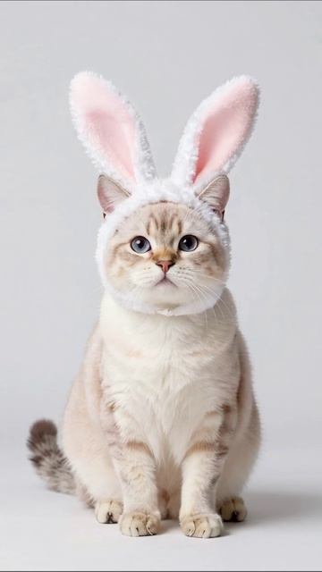 Кот в ушках кролика: милота на максимум! #кот #милыеживотные #успокаивающее видео