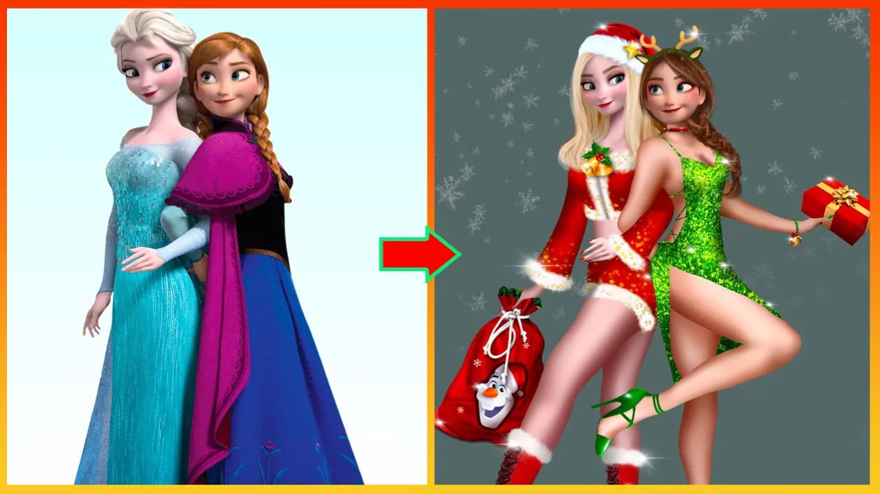 Эльза и Анна: Волшебный рождественский рисунок - Раскраски для детей