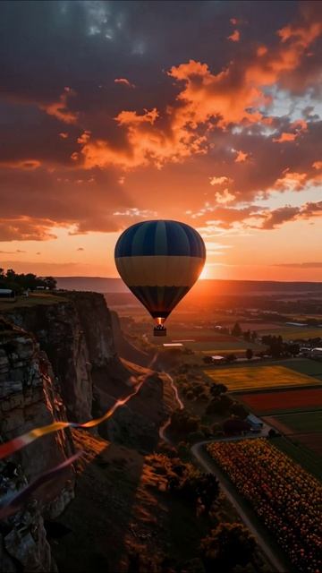 Полёт на воздушном шаре на закате #пейзаж #воздушныйшар #приключение