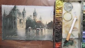 Как нарисовать дождливую городскую улицу акварелью (пошаговое руководство)