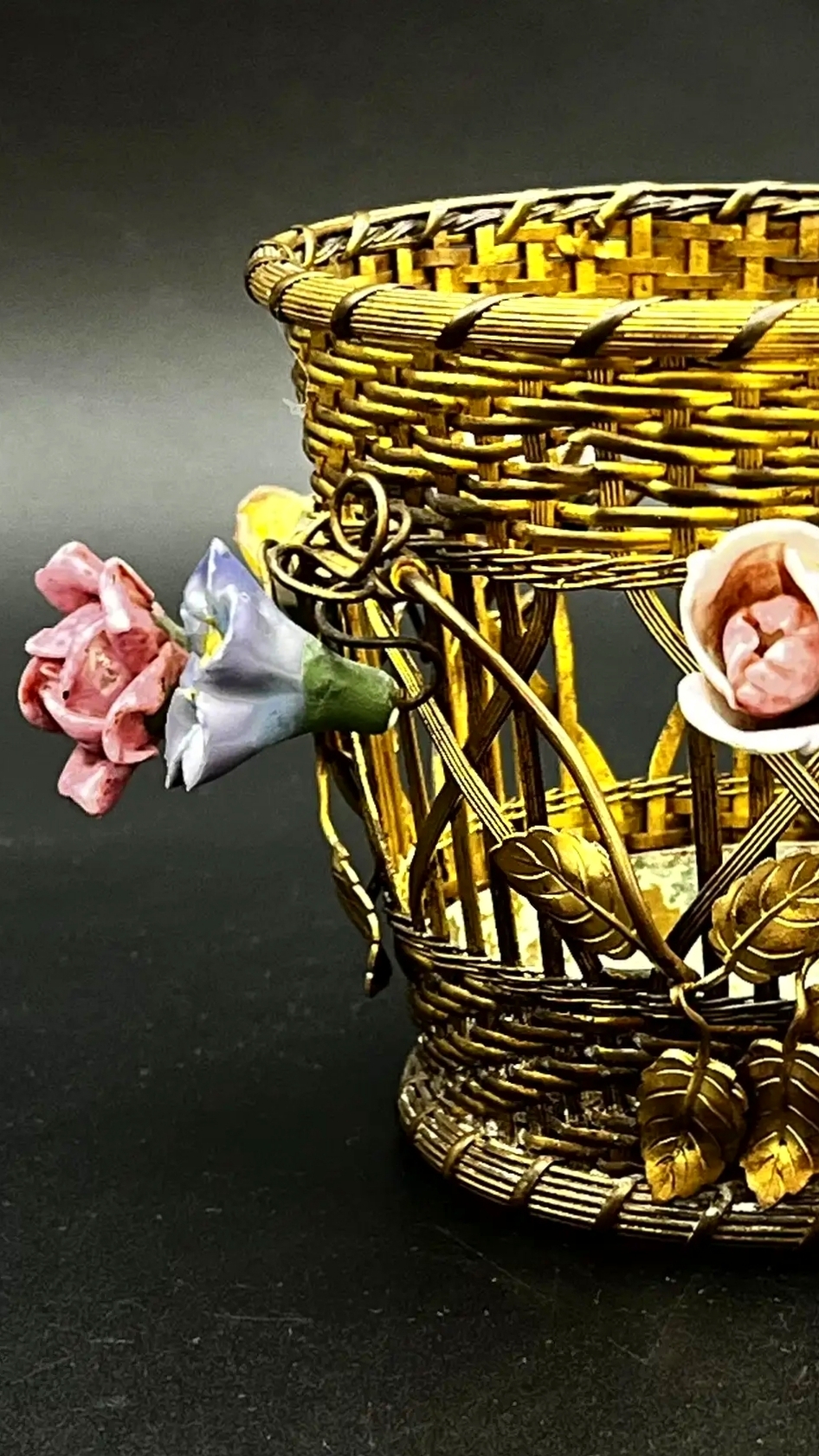 Кашпо Плетёная Корзинка Латунь и Фарфор / 174261.