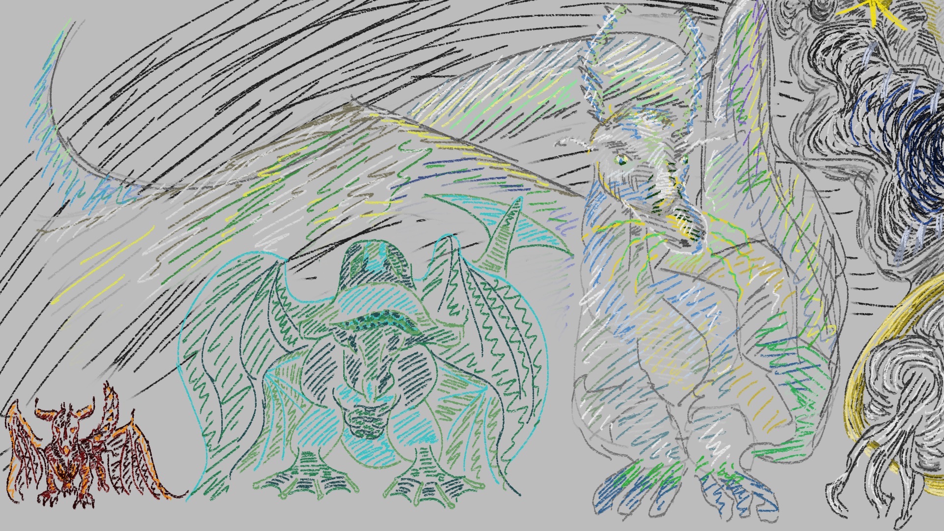 Рисунок четверых драконов