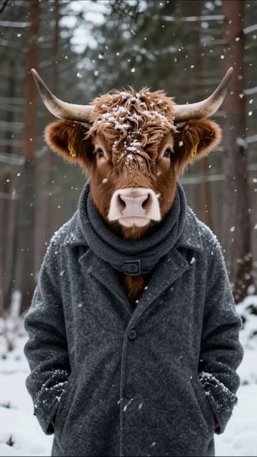 Зимняя прогулка коровы в пальто #корова #зима #юмор