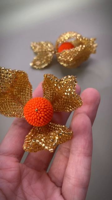 Серьги из бисера Физалис 🌺🤩 #серьгиизбисера