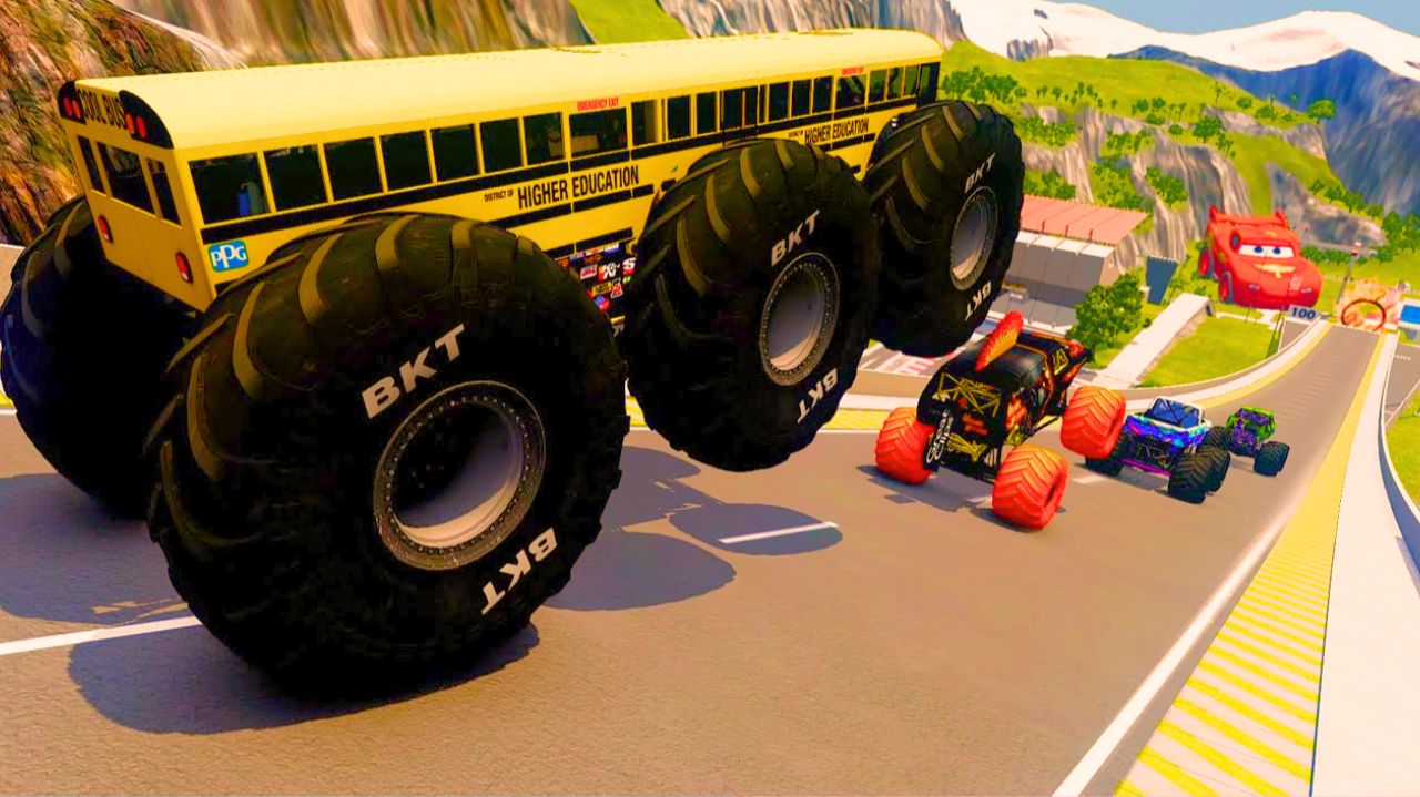 МУЛЬТИКИ ПРО МАШИНКИ Безумные прыжки и мощные столкновения на скоростном монстр-траке BeamNG Drive