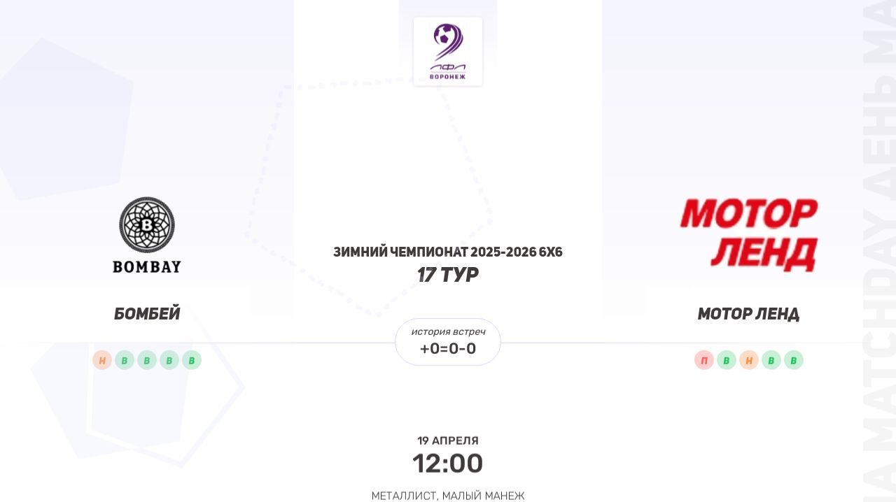 Бомбей × Мотор Ленд. Зимний Чемпионат 2025-2026 6х6