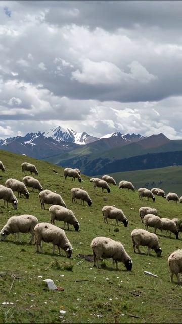 Живopisные горы и овцы на пастбище гор landscape овцы природа