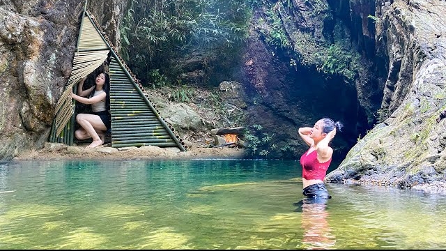 Строю бамбуковый домик у обрыва. Жарю рыбу на камне. 2 дня одиночного бушкрафта. Серия 2. Тоа