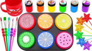 Как сделать фрукты из слайма 6 цветов с радужными леденцами-звёздами: нарезка ASMR