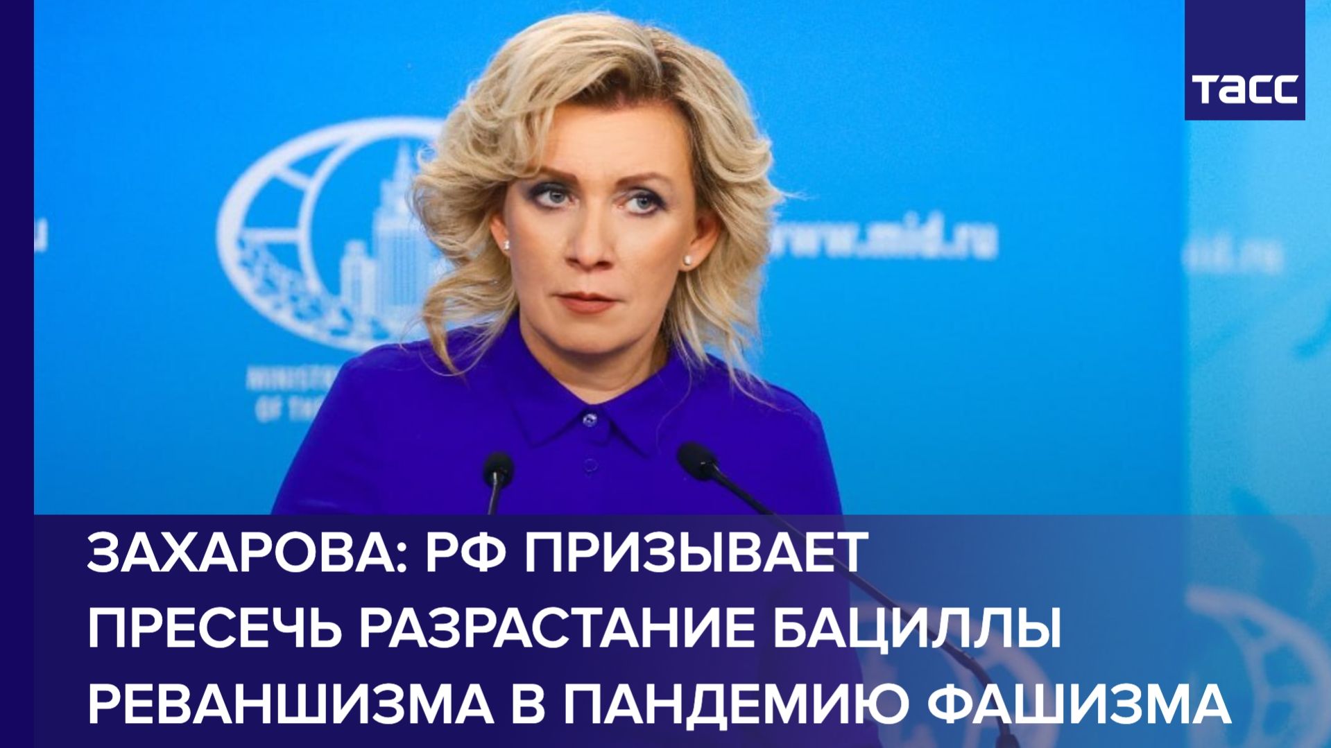 Россия призывает не допустить пандемию фашизма, заявила ТАСС Мария Захарова