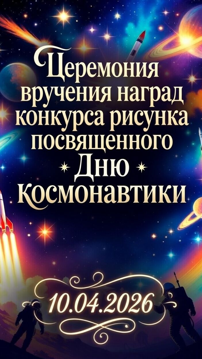 Арина на вручении наград за участие в конкурсе рисунка, посвященного Дню космонавтики 10.04.2026