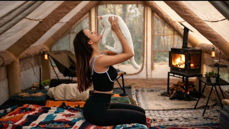 Кемпинг в люксовой надувной палатке. Ночёвка возле реки.