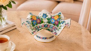 Конфетница  большая в цвете "Ажур", гжельский фарфор