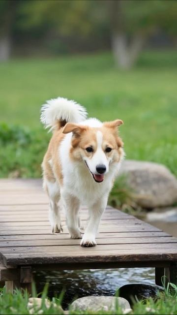 Собака на мосту: радость и игривость! собаки природа домашниеживотные