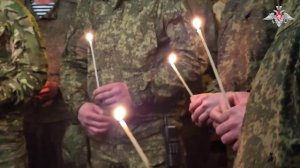 Первая литургия после завершения строительства полевого храма