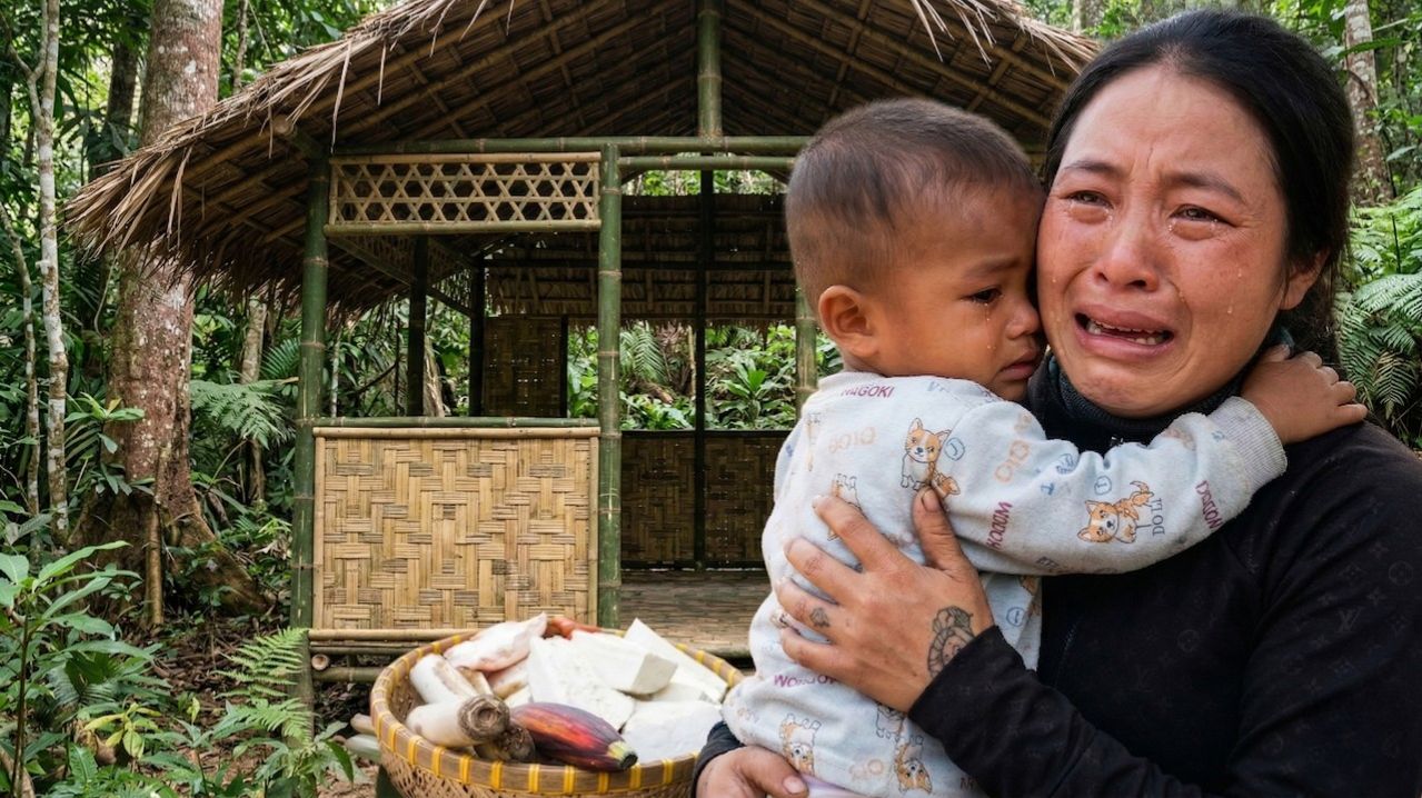 Одна в лесу с ребенком... Она борется за выживание и строит дом.