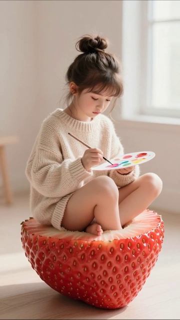 Творческий процесс: рисуем сидя на клубнике #искусство #креатив #дети