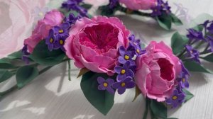 Сирень и розы Остин из фоамирана | Цветочное украшение на эпоху кринолинов