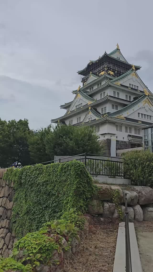 Самурайский замок в Осаке и вид на город, Япония
