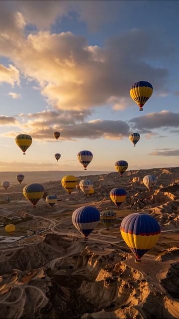 Воздушные шары на закате #пейзаж #приключение #воздушныешары