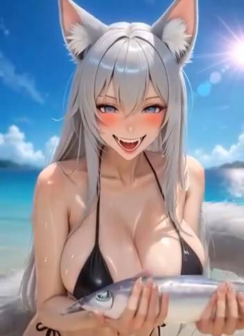 Девушка кицунэ на пляже