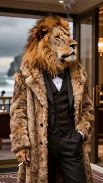 Лев в деловом костюме: стиль и элегантность #мода #животные #стиль