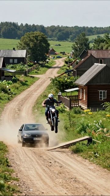 Экстремальные трюки на мотоцикле в деревне #мотоспорт #экстрим #трюки