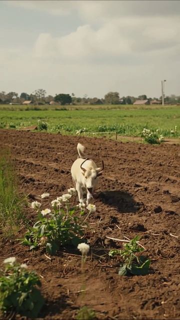 Спокойная жизнь на ферме: корова на пашне #ферма #сельскаяжизнь #природа