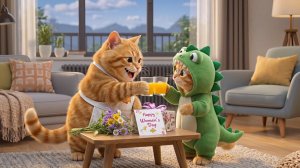 Особая кошачья история: Рыжий котёнок готовит праздник для мамы-кошки 🐱💐