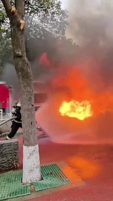 Китайские пожарные демонстрируют технику водяного щита