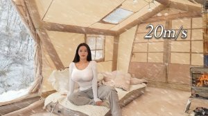 Кемпинг в снежный шторм в 2-х комнатной надувной палатке. ASMR видео.