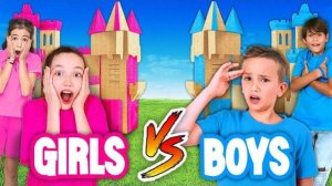 Мальчики против девочек строят самый большой замок из коробок!