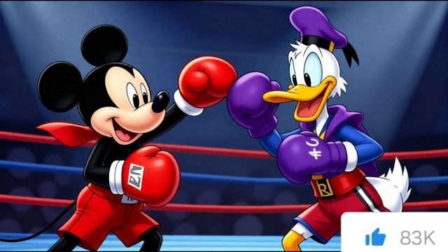 Музыкальный Мультик как Микки Маус и Дональд Дак боксируют на ринге