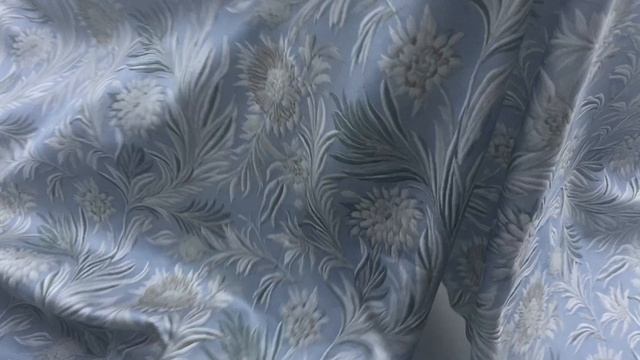 Хлопок серо-голубого цвета с принтом цветы вышивка 14476