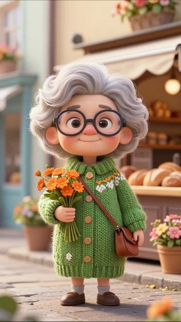 Милое утро с бабушкой цветами #анимация #бабушка #радость