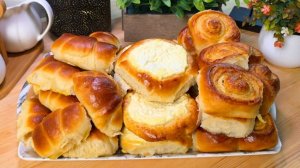 Три вида пышных булочек на дрожжевом тесте: с творогом, повидлом и сахаром!