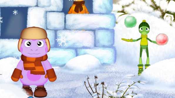 Лунтик. Лунтик и Кузя играют в цветные  снежки. ч  38